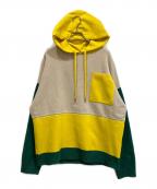 J.W.ANDERSONジェイダブリューアンダーソン）の古着「カラーブロック ステッチ フーディー ニット」｜グリーン×ベージュ