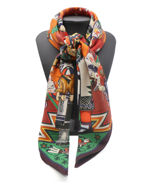HERMES（エルメス）HERMES (エルメス) シルクスカーフ ブラウン×オレンジの古着・服飾アイテム