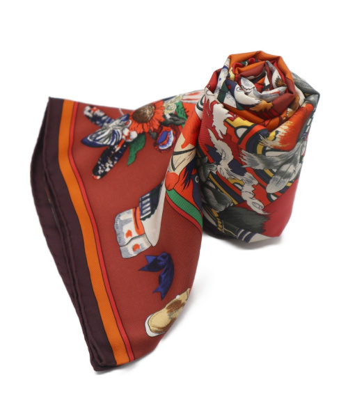 HERMES（エルメス）HERMES (エルメス) シルクスカーフ ブラウン×オレンジの古着・服飾アイテム
