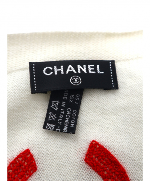 CHANEL（シャネル）CHANEL (シャネル) ココマークコットンカシミヤマフラー ホワイト×ネイビーの古着・服飾アイテム