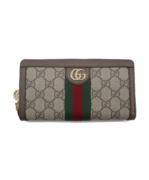 GUCCI（グッチ）GUCCI (グッチ) オフィディアGGジップアラウンドウォレット ベージュ×グリーン×レッドの古着・服飾アイテム