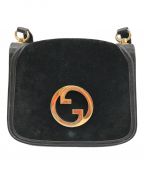 GUCCIグッチ）の古着「インターロッキングスウェードショルダーバッグ　ヴィンテージ　オールド　ハンドバッグ　ブラック」｜ブラック
