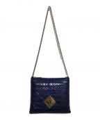 ARANAZアラナス）の古着「ラフィアショルダーバッグ」｜ブルー×ゴールド