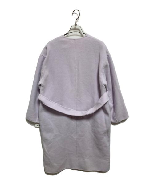 FRAY ID（フレイ アイディー）FRAY ID (フレイ アイディー) ノーカラーリバーコート パープルの古着・服飾アイテム
