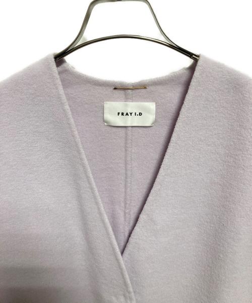 FRAY ID（フレイ アイディー）FRAY ID (フレイ アイディー) ノーカラーリバーコート パープルの古着・服飾アイテム