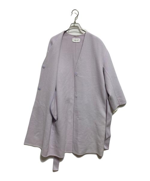 FRAY ID（フレイ アイディー）FRAY ID (フレイ アイディー) ノーカラーリバーコート パープルの古着・服飾アイテム