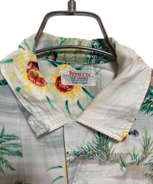 PENNEYS（ペニーズ）PENNEYS (ペニーズ) 50‘Sアロハシャツ アイボリー×グリーン サイズ:Mの古着・服飾アイテム