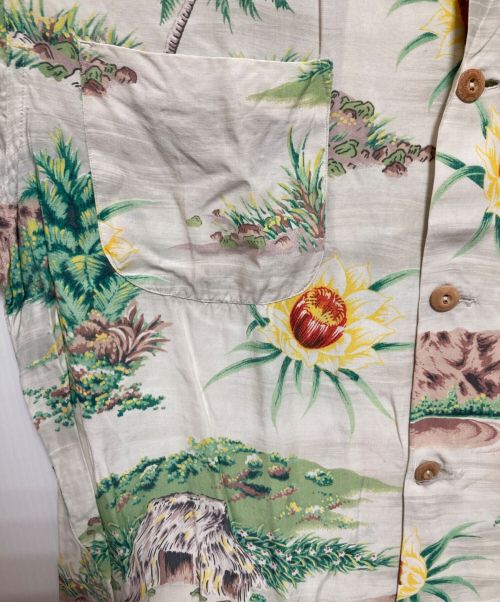 PENNEYS（ペニーズ）PENNEYS (ペニーズ) 50‘Sアロハシャツ アイボリー×グリーン サイズ:Mの古着・服飾アイテム