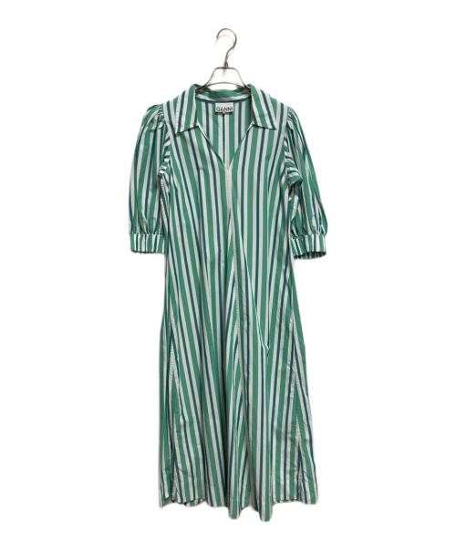 GANNI（ガニー）GANNI (ガニー) ストライプシャツドレス グリーン×ホワイト サイズ:36の古着・服飾アイテム