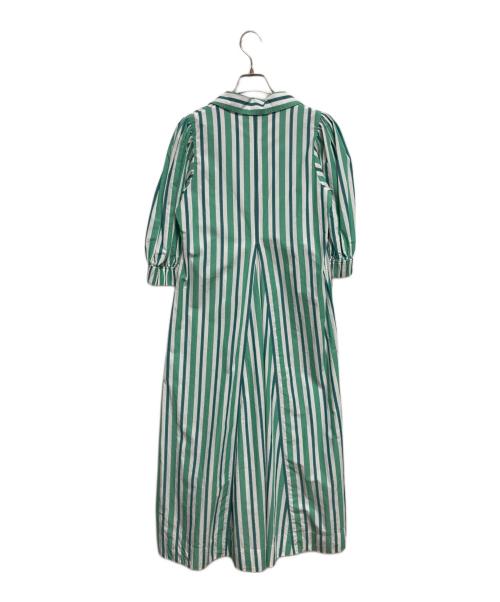 GANNI（ガニー）GANNI (ガニー) ストライプシャツドレス グリーン×ホワイト サイズ:36の古着・服飾アイテム
