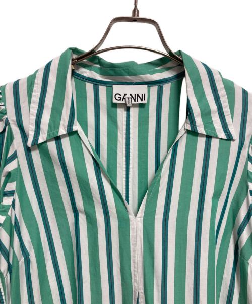 GANNI（ガニー）GANNI (ガニー) ストライプシャツドレス グリーン×ホワイト サイズ:36の古着・服飾アイテム