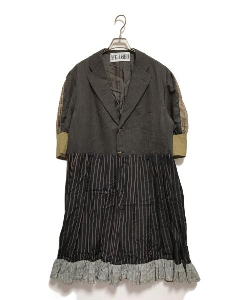 HEIHEI（ヘイヘイ）HEIHEI (ヘイヘイ) 半袖切替ジャケット風ワンピース ブラウン サイズ:A7の古着・服飾アイテム