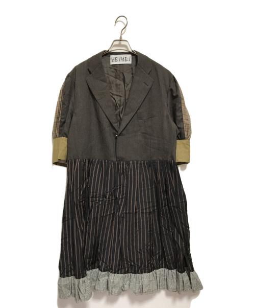 HEIHEI（ヘイヘイ）HEIHEI (ヘイヘイ) 半袖切替ジャケット風ワンピース ブラウン サイズ:A7の古着・服飾アイテム
