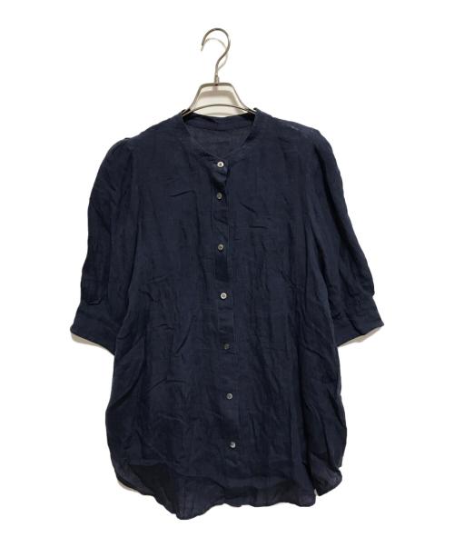 23区（ニジュウサンク）23区 (ニジュウサンク) LIBECO リネン パフスリーブ ブラウス ネイビー サイズ:SIZE 46の古着・服飾アイテム