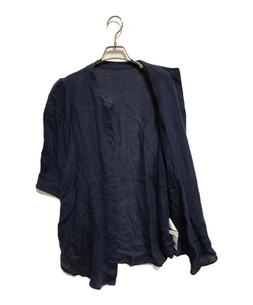 23区（ニジュウサンク）23区 (ニジュウサンク) LIBECO リネン パフスリーブ ブラウス ネイビー サイズ:SIZE 46の古着・服飾アイテム