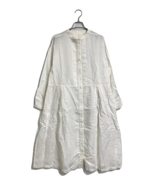 nest Robe（ネストローブ）nest Robe (ネストローブ) フロントプリーツリネンワンピース ホワイト サイズ:実寸参照の古着・服飾アイテム