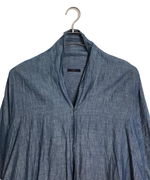 45R（フォーティファイブ・アール）45R (フォーティーファイブアール) ブラウスワンピース　リネンワンピース　ロングワンピース　七分丈ワンピース　日本製 インディゴの古着・服飾アイテム