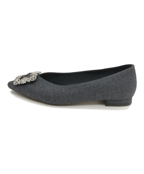 Le Talon（ル タロン）Le Talon (ル タロン) ポインテッドVカットビジューフラット グレー サイズ:23cmの古着・服飾アイテム