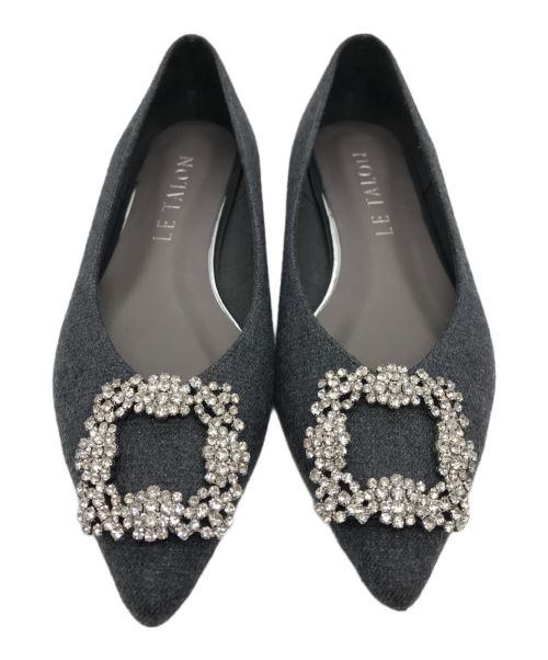 Le Talon（ル タロン）Le Talon (ル タロン) ポインテッドVカットビジューフラット グレー サイズ:23cmの古着・服飾アイテム