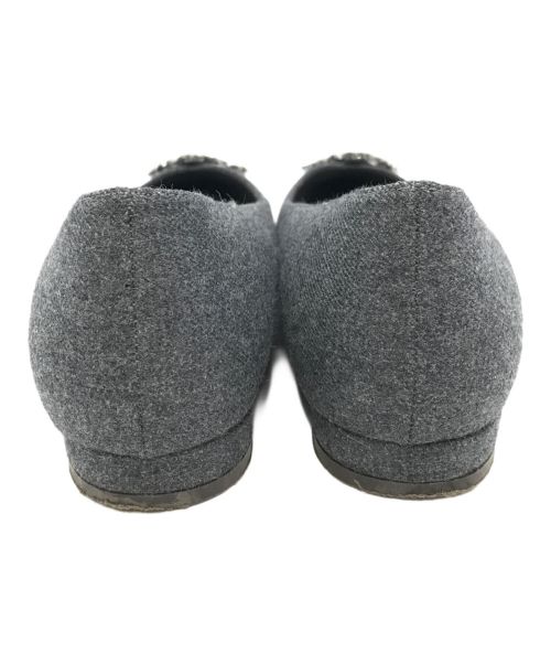 Le Talon（ル タロン）Le Talon (ル タロン) ポインテッドVカットビジューフラット グレー サイズ:23cmの古着・服飾アイテム