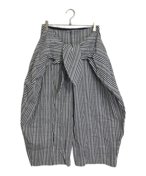 DRAWER（ドゥロワー）Drawer (ドゥロワー) シアサッカーリボンパンツ ブラック×ホワイト サイズ:Mの古着・服飾アイテム