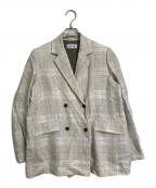 ADIEU TRISTESSE LOISIRアデュートリステス ロワズィール）の古着「リネン ダブルブレストジャケット　チェックジャケット　アウター　ライトアウター」｜ベージュ