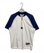 NIKEナイキ）の古着「ハーフジップTシャツ」｜ネイビー×ホワイト