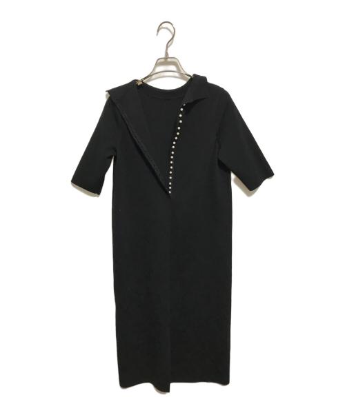 BALLSEY（ボールジィ）BALLSEY (ボールジィ) ウールポリエステルパールコンビ ハーフスリーブワンピース ブラック サイズ:34の古着・服飾アイテム