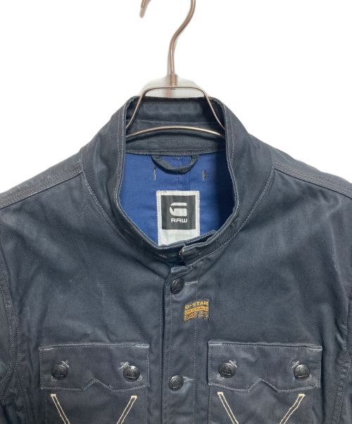 G-STAR RAW（ジースターロゥ）G-STAR RAW (ジースターロゥ) 立体裁断コーティングデニムバイカージャケット ネイビー サイズ:XLの古着・服飾アイテム