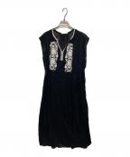 ne quittez pasヌキテパ）の古着「コットンボイル刺繍タッセルワンピース」｜ブラック×ホワイト