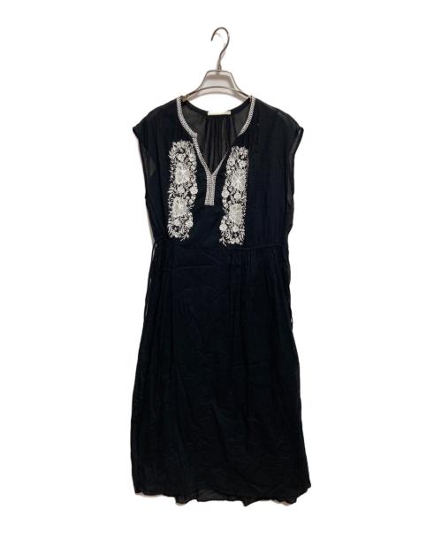 ne quittez pas（ヌキテパ）ne quittez pas (ヌキテパ) コットンボイル刺繍タッセルワンピース ブラック×ホワイト サイズ:下記参照の古着・服飾アイテム