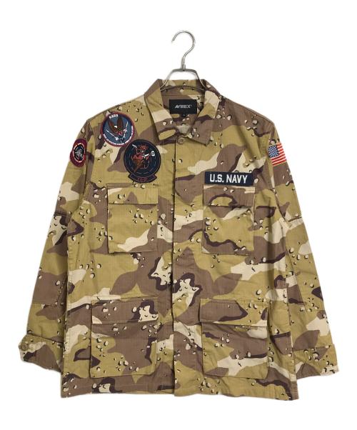 AVIREX（アヴィレックス）AVIREX (アヴィレックス) COTTON RIPSTOP BDU VX-31 ミリターリージャケット　カモフラ　迷彩　ワッペン ブラウン×ベージュ サイズ:Lの古着・服飾アイテム