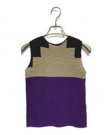 me ISSEY MIYAKE（ミーイッセイ ミヤケ）の古着「ノースリーブカットソー」｜パープル×ブラック