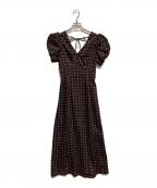 Snidelスナイデル）の古着「ギャザーパフスリーブドットワンピース」｜ブラウン