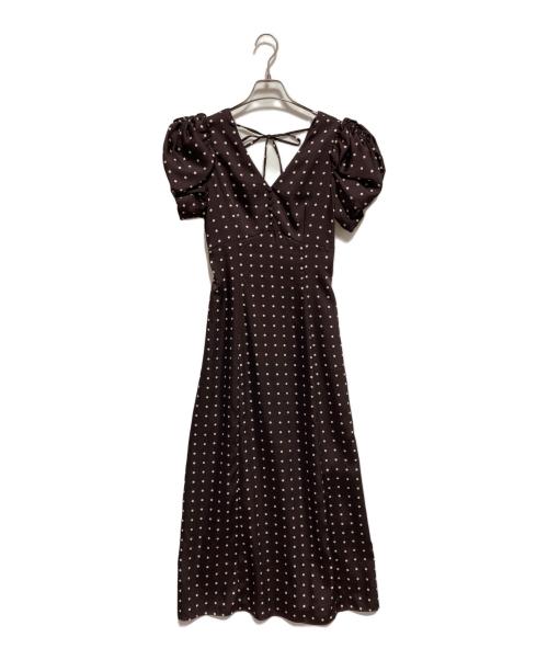 Snidel（スナイデル）Snidel (スナイデル) ギャザーパフスリーブドットワンピース ブラウン サイズ:1の古着・服飾アイテム