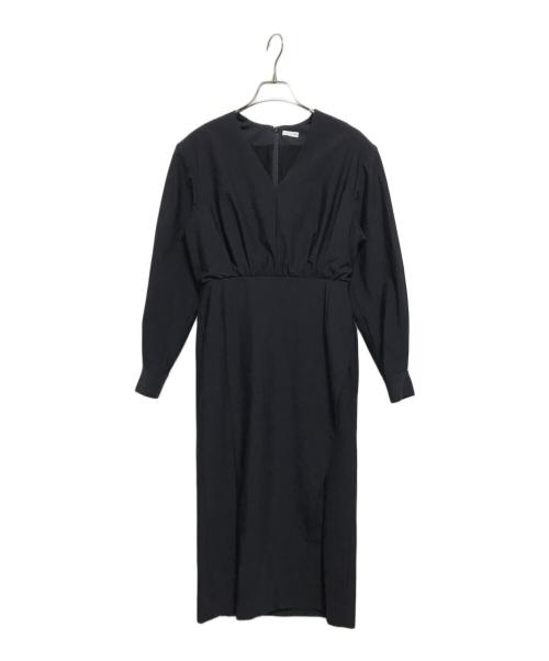 COLUMN（コラム）COLUMN (コラム) VネックIラインワンピース ネイビー サイズ:FREEの古着・服飾アイテム