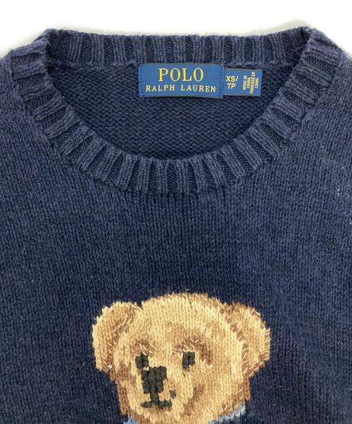 POLO RALPH LAUREN（ポロ・ラルフローレン）POLO RALPH LAUREN (ポロ・ラルフローレン) コットンリネンポロベアニット ネイビー サイズ:XSの古着・服飾アイテム