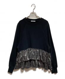 BEAUTY&YOUTH（ビューティーアンドユース）の古着「スウェット×ベロアティアード プルオーバー」｜ブラック