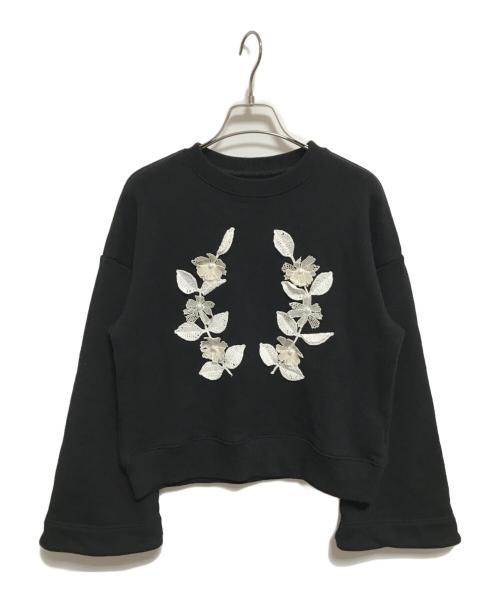 MUVEIL（ミュベール）MUVEIL (ミュベール) カメオ刺繍裏毛プルオーバー ブラック サイズ:36の古着・服飾アイテム