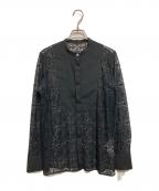 icBアイシービー）の古着「タイルパターンレース バンドカラーシャツ」｜ブラック
