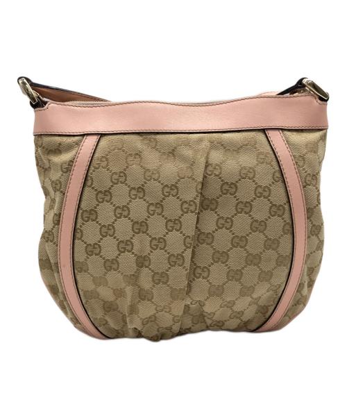 GUCCI（グッチ）GUCCI (グッチ) アビーGGキャンバスショルダーバッグ ベージュ×ピンクの古着・服飾アイテム