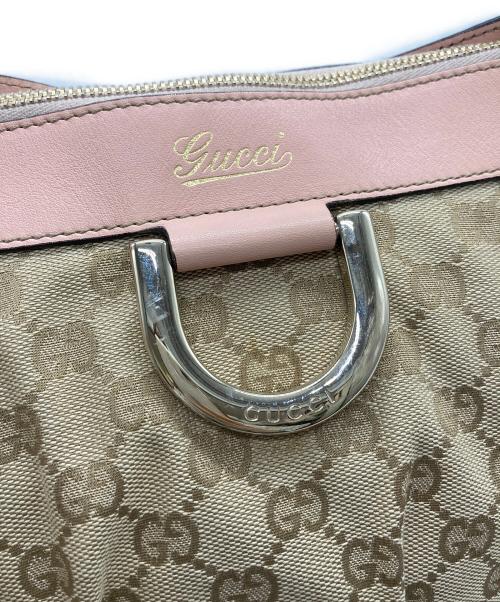 GUCCI（グッチ）GUCCI (グッチ) アビーGGキャンバスショルダーバッグ ベージュ×ピンクの古着・服飾アイテム