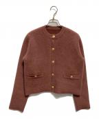 anuansアニュアンス）の古着「ラクーンブレンドノーカラーニットジャケット」｜ピンク