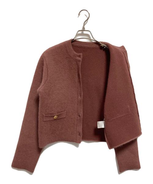 anuans（アニュアンス）anuans (アニュアンス) ラクーンブレンドノーカラーニットジャケット ピンク サイズ:Fの古着・服飾アイテム