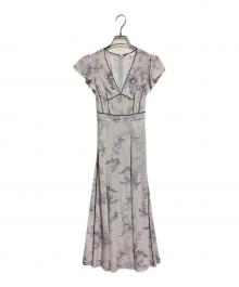 FRAY ID（フレイ アイディー）の古着「サテンパイピングプリントシフォンワンピース」｜ベージュ