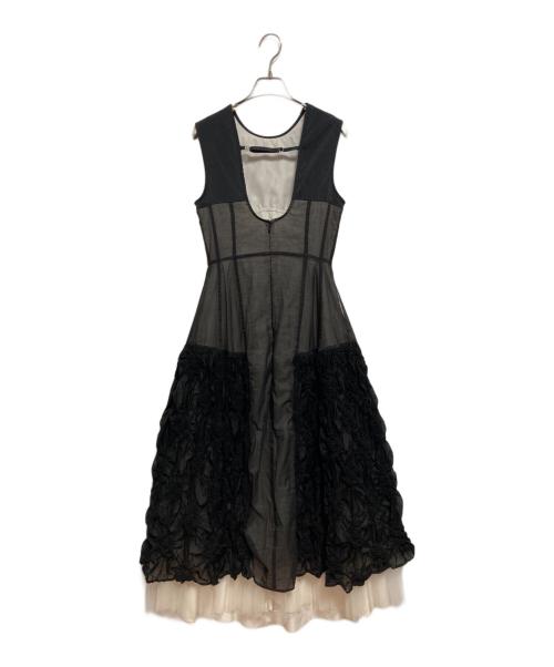 PRANK PROJECT（プランクプロジェクト）PRANK PROJECT (プランクプロジェクト) Flower shirring panel dress アイボリー×ブラック サイズ:36の古着・服飾アイテム