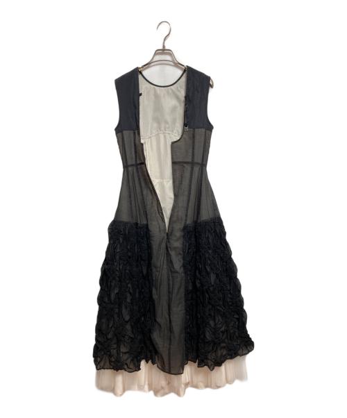 PRANK PROJECT（プランクプロジェクト）PRANK PROJECT (プランクプロジェクト) Flower shirring panel dress アイボリー×ブラック サイズ:36の古着・服飾アイテム