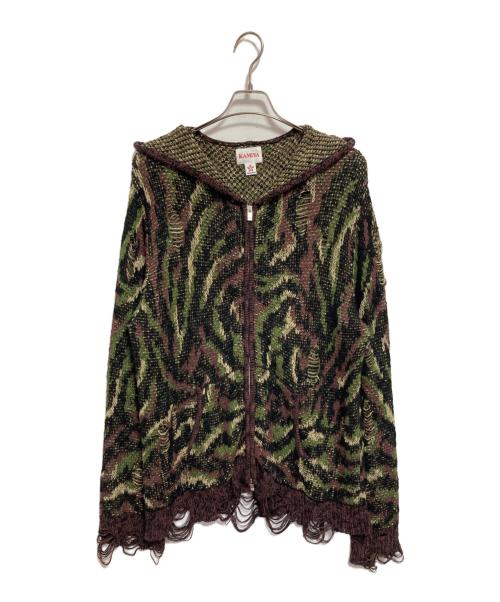 KAMIYA（カミヤ）KAMIYA (カミヤ) Camouflage Knit Zip-up Hoodie ブラウン×カーキ サイズ:Lの古着・服飾アイテム