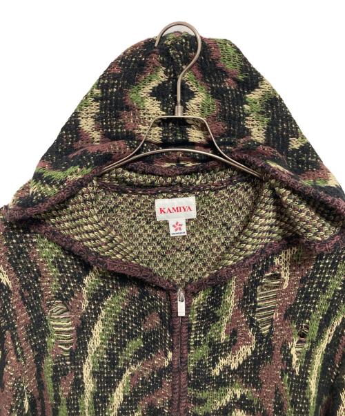 KAMIYA（カミヤ）KAMIYA (カミヤ) Camouflage Knit Zip-up Hoodie ブラウン×カーキ サイズ:Lの古着・服飾アイテム