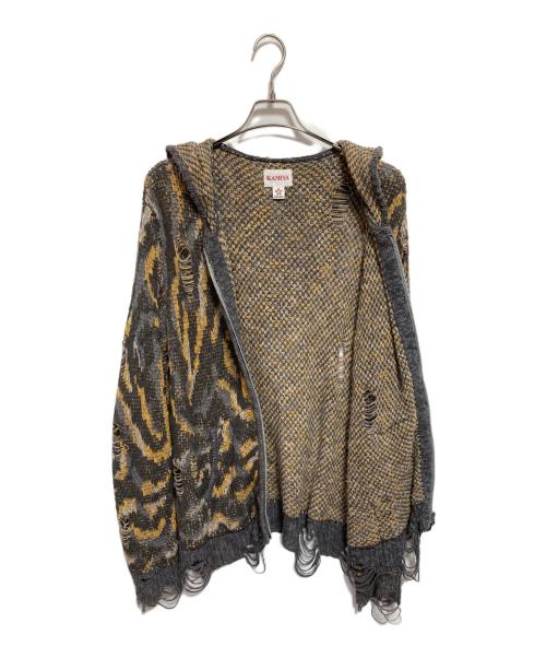 KAMIYA（カミヤ）KAMIYA (カミヤ) Camouflage Knit Zip-up Hoodie グレー×イエロー サイズ:Mの古着・服飾アイテム